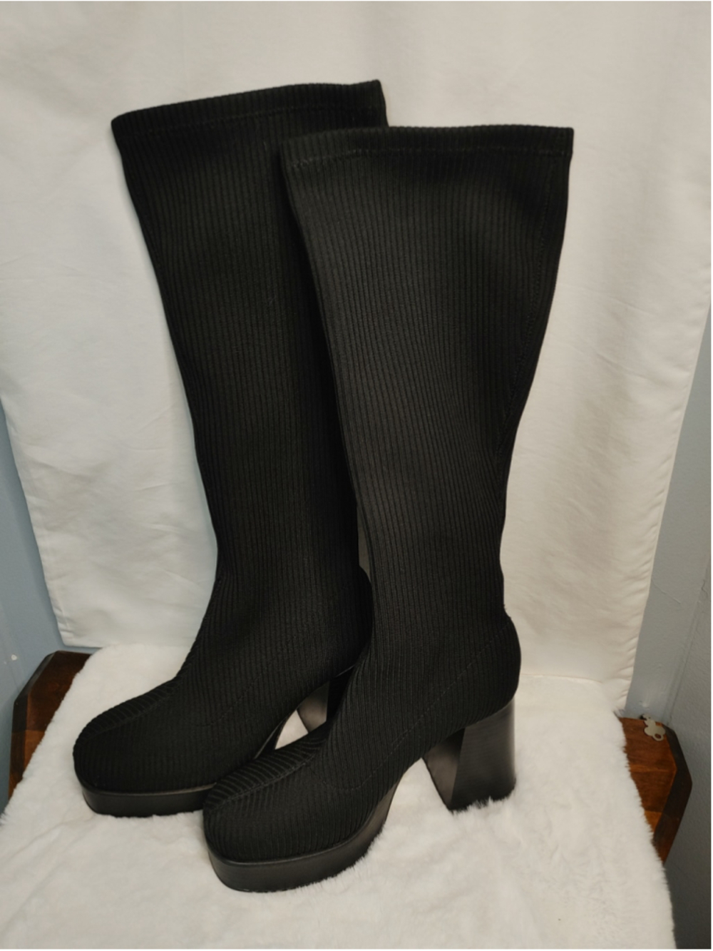 Circus NY by Sam Edelman Simone Tall Knit Boot Platform 70s Black 8
